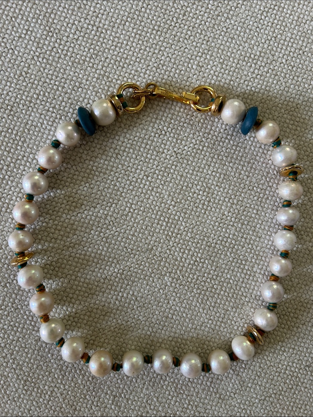 Lizzie Fortunato Pearl Necklace with Gold Accents and Teal Bead Details - Picture 3 of 5